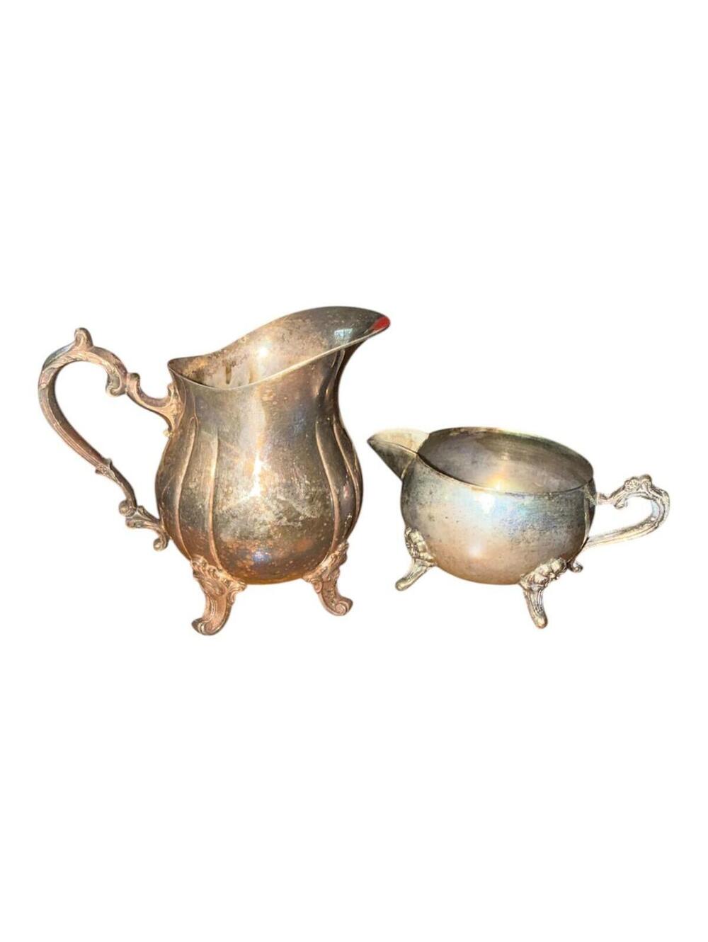 Vintage Towle EPCA Silver Plated Creamer and Sugar Bowl Set Ornate Footed Handle